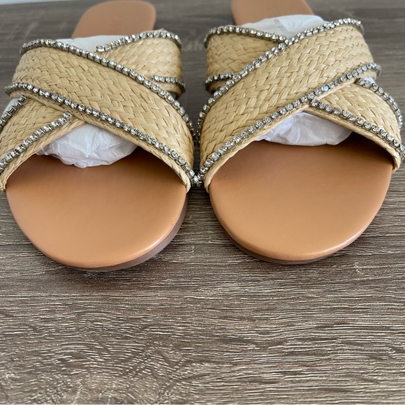 J Crew Raffia Crisscross Slide Sandals with Rhinestone Lining Size 9 NEW - Picture 3 of 12